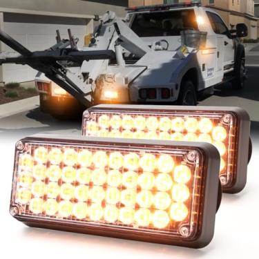 Imagem de BooYu 2 peças de barra de luzes estroboscópicas de emergência LED operadas por bateria com base magnética recarregável, portátil, topo da estrada, luz de aviso para caminhão/reboque/veículo (âmbar)