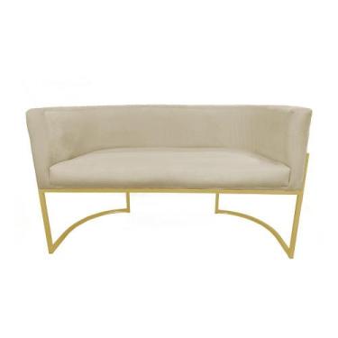 Imagem de Namoradeira Decorativa Luana Suede Marfim 2 Lugares Base Dourada Mz De