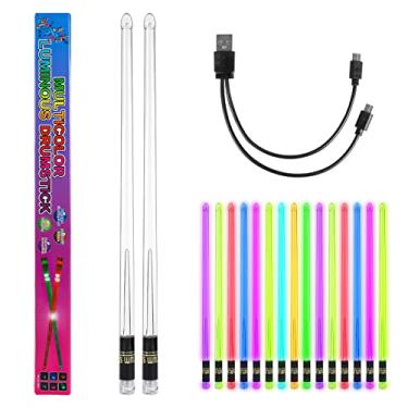 Imagem de Um par de baquetas de bateria de LED, material de polímero de policarbonato recarregável, que muda de cor, baquetas com iluminação LED legal com bolsa de armazenamento para bateristas adultos (15