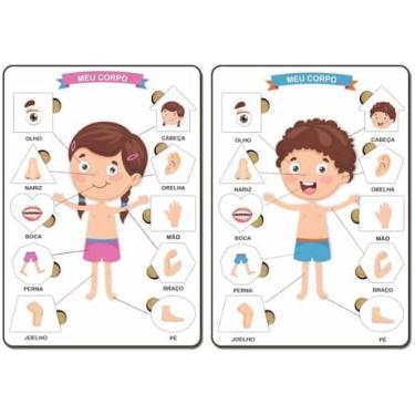 Imagem de 2 Brinquedos Educativos Jogos APrendendo as Formas e Partes do Corpo Humano Menino e Menina - Mega Impress