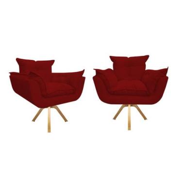 Imagem de Kit 2 Poltronas Decorativa Opala Base Giratória Suede Vermelho Ms Deco