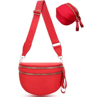 Imagem de Bolsa tiracolo feminina de nylon, pochete espaçosa, bolsa tiracolo grande com alça ajustável, Vermelho