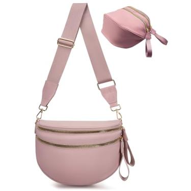 Imagem de Bolsa tiracolo feminina de nylon, pochete espaçosa, bolsa tiracolo grande com alça ajustável, rosa