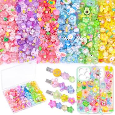 Imagem de 150 peças, 6 pingentes de geleca de cores mistas, enfeites de geleia fofos, enfeites aleatórios de resina plana a granel urso estrela kawaii acessórios para capa de celular, scrapbooking artesanato e