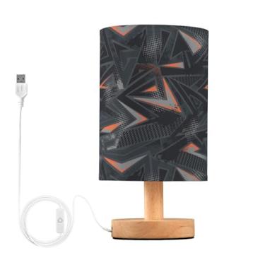 Imagem de Joisal Luz de mesa preta com padrão geométrico abstrato, luzes de mesa com abajures de linho para mesas de canto de sala de estar, decoração de mesa de cabeceira