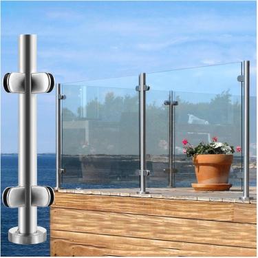 Imagem de Deck Post Brilheira Brilheira Bolconia Stair Stair Sistema de Railing de Glass de Vidro Painel de Guarda Post Cramp, Pólo de balaustrada em varanda redonda de varanda, pátio ao ar livre inte