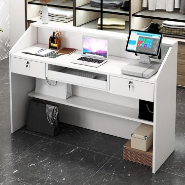 Imagem de Balcão da recepção balcão da recepção do balcão com gaveta de trava e prateleiras abertas balcão de varejo para lojas de lojas de salão de lobby, White, 120cm