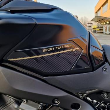 Imagem de Resin Bike Adesivo de motocicleta compatível com Yamaha Tracer 9 GT 2025. Grade de proteção lateral de motocicleta protetor de tanque contra batidas e arranhões. Conjunto de adesivos adesivos de