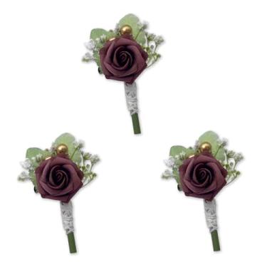 Imagem de S&W SHLAX&WING Conjunto de 3 peças de flores verdes rosa para homens com alfinetes de festa de casamento decoração de terno de formatura