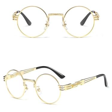 Imagem de VFDHN Óculos de sol vintage retrô gótico steampunk espelhado vintage redondo masculino UV400 (dourado com transparente)