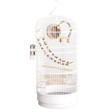 Imagem de Gaiola de pássaro de metal redonda, casa de pássaros robustos e ventilados para pombinhos, periquitos, periquitos e pássaros pequenos, gaiola de papagaios internos e externos, branco