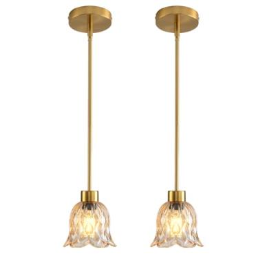 Imagem de CAFULAM Luminária Pendente Com Cúpula De Vidro, Luminárias Modernas Latão Antigo, Vintage Ilha Para Quarto, Sala Estar E Cozinha