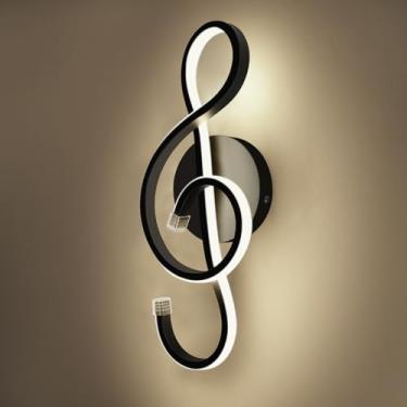 Imagem de Kawell Luminária De Parede Interna 22W, Arandela Moderna, Símbolo Musical Criativo, Decoração Artística Para Quarto, Café, Sala Estar, Corredor, Escadas, Preta 4500K