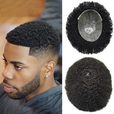 Imagem de Healthlif Unidades De Cabelo Para Homens Negros, Sistema Humano Brasileiro Crespo E Cacheado, Peças Afro, Peruca, Injeção Pu, Trama Masculina, 8X10, 6 Mm, Onda, #1B, Desconto