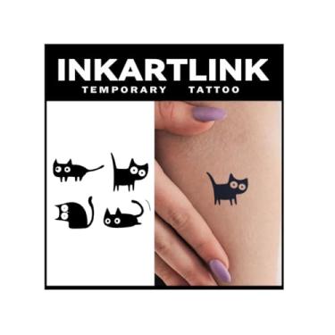 Imagem de INKARTLINK 2 Folhas De Tatuagens Semipermanentes Médias, Desenhos Artísticos Temporários Realistas Gatos Para Adultos, À Prova D'Água, Sem Adesivo, Reflexivas, Duram 1 A Semanas (Quatro Pretos, 1)