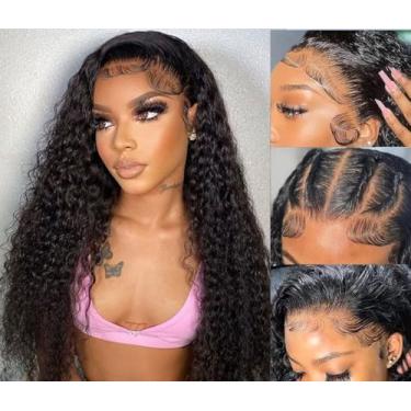 Imagem de Leximi Peruca Lace Front Ondulada Profunda 13X6, Cabelo Humano, Densidade 220, Cacheada, Sem Cola, Transparente, Pré-Depilada, Com Baby Hair, Preta Natural (26")