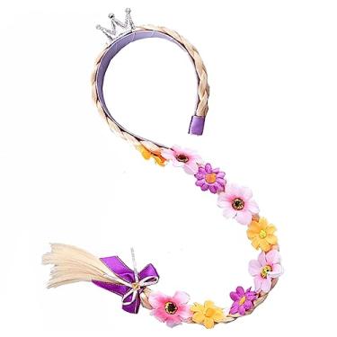 Imagem de Yosbabe Peruca Longa Trançada Princesa Aplique De Cabelo Rapunzel Trança Meninas Cosplay Faixa Acessórios Para Crianças Pequenas (E)
