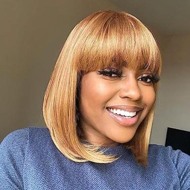 Imagem de ToyoTress Peruca Peek-A-Boo Color Bob Com Franja - Perucas Loiras Mistas De 8" E Castanho Para Mulheres Negras, Curtas, Lisas, Claras, Cabelo Sintético Yaki, Uso Diário, Resistente Ao Calor (8", F27