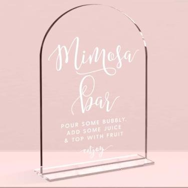Imagem de Sinais de casamento, placa de bar Mimosa em acrílico, placa de casamento Mimosa Bar para recepção de casamento e festa de eventos, decorações de chá de panela, acessórios de placa de mesa de casamento