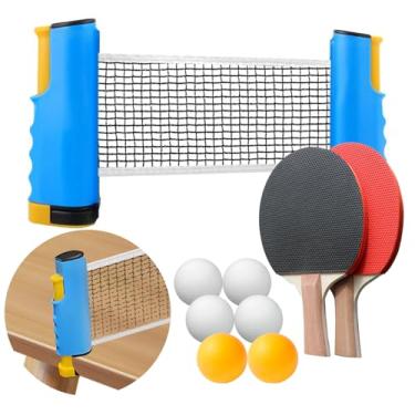 Imagem de PROMFMOVE Conjunto De Raquetes Pingue-Pongue, Portátil Tênis Mesa Com Rede Retrátil, 2 Raquetes, 6 Bolas E Bolsa Transporte Para Jogos Internos/Externos (Azul)