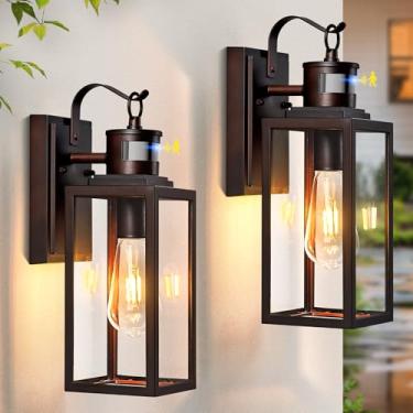 Imagem de VIANIS Luminárias De Varanda 14" Com Sensor Movimento, Luminária Externa Versátil Do Anoitecer Ao Amanhecer, Suporte Parede Bronze Para Entrada, Frontal, 100% Alumínio, Antiferrugem, Pacote 2