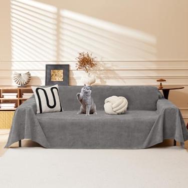 Imagem de MEoWwink Capa de sofá para sofá com 3 capas de sofá secionais resistentes à água, lavável para cães, macia, antiderrapante, capa protetora de sofá futon, 180 x 334 cm, cinza