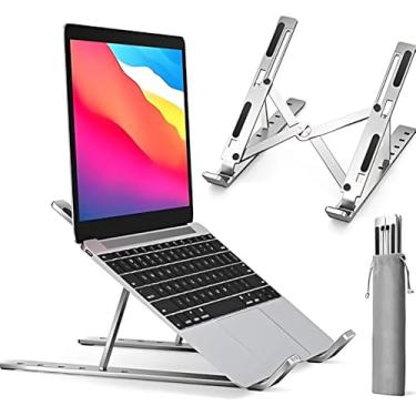Imagem de Suporte De Alumínio De Luxo Para Notebook Ajustável Com 6 Ângulos Ajustáveis - Dobrável E Ergonômico Para Desktop Portátil Compatível Com Macbook, Ipad, Hp, Dell (ETC) 10-17" - Linha Premium Max.