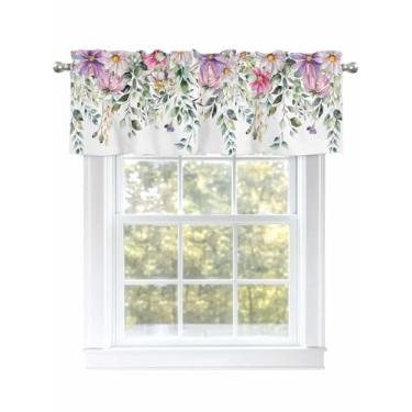 Imagem de Cortinas para janelas, folhas de eucalipto, flores, cozinha, sanefas, bolso para varão, flores silvestres, tratamento de janela, cortinas curtas para cozinha, banheiro, sala de estar, 1 painel, 137 x