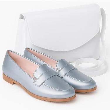 Imagem de Kit Sapato Social Mocassim Feminino Juvenil Infantil e Bolsa Lateral V