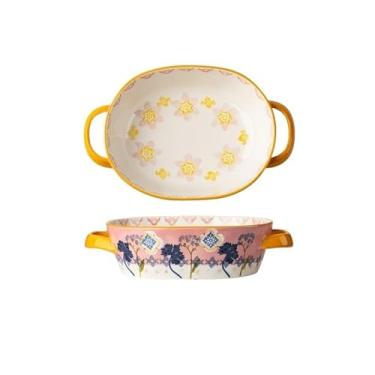 Imagem de Tigela para Assar Panela de barro para forno, utensílios de mesa, assadeira de cerâmica com mil camadas e alça, 800 ml Assadeira