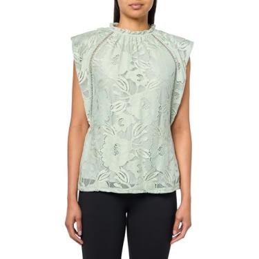 Imagem de Anne Klein Blusa feminina Blssm Lace Sl Ruffle Nk W Ladder Lac, Aloe macio, XXP