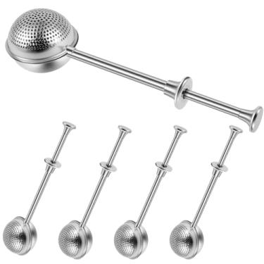 Imagem de 5 peças de infusor de chá de aço inoxidável extensível espanador de farinha com cabo ergonômico boa filtragem peneira de farinha portátil para assar.