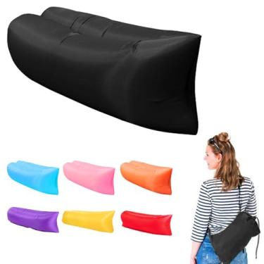 Imagem de DMXCAMP Sofá inflável para sofá, rede portátil, à prova d'água, antivazamento de ar, cadeira de acampamento para viagens, piqueniques na praia e festivais de música, acampamento (preto)