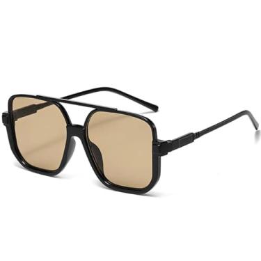 Imagem de Óculos de sol vintage com armação grande e dupla, feminino e masculino, esportivo, para dirigir, UV400 (chá preto)