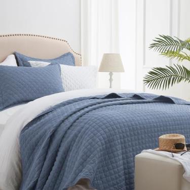 Imagem de SunStyle Home Conjunto de cama queen azul, leve para o verão, colcha queen size, colcha de luxo, durável, com costura acolchoada com 2 fronhas, estampa de diamante para todas as estações, 3 peças