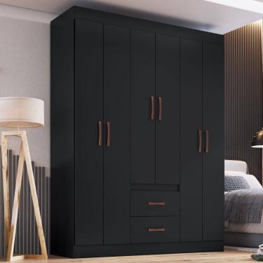 Imagem de Guarda-Roupa Casal Riveira 6 Portas 2 Gavetas Preto - Doripel Móveis
