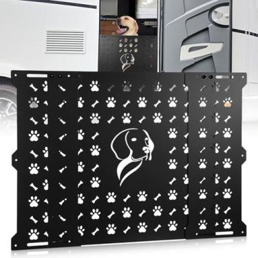 Imagem de Gisafai Protetor de porta de tela RV para cães, grade de proteção de alumínio ajustável para porta de entrada de trailer de 55,9 cm a 80 cm, recortes de pata e osso de cachorro, barreira de segurança