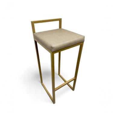 Imagem de Banqueta Quadro Com Encosto Estofada Metalon Dourado Bege - 75cm - Cas