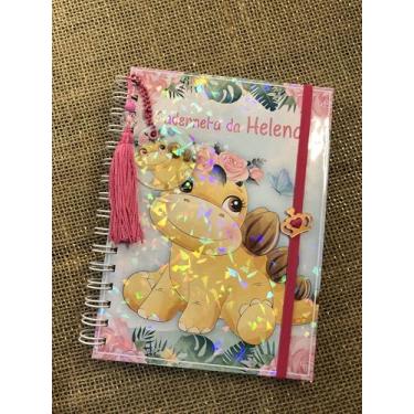 Imagem de Caderneta de Saúde Infantil Personalizada, Tema Dinossauro Menina, Capa Holográfica, A5, com Chaveiro e Pingente