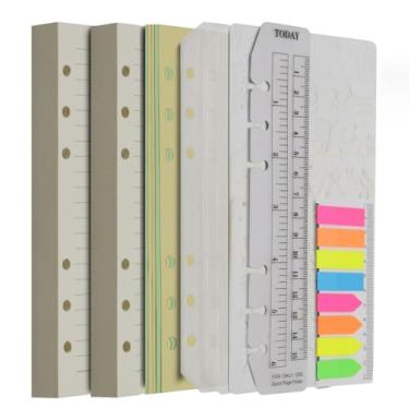 Imagem de Wonderpool Refil de papel pautado/pautado com 320 páginas A6, fichário, folha solta, divisórias, bolso, marcador de página neon, marcador de página, estêncil para fichário recarregável com 6 anéis,