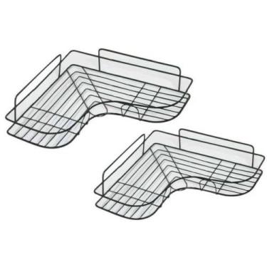 Imagem de Prateleira Aramada de Canto em L para Banheiro, 28x13cm e 26x11cm, Preta, 2 Peças