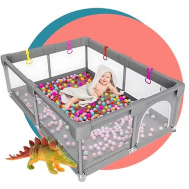 Imagem de 150×180×68cm Cercadinho para Bebe Para Bebês e Crianças Pequenas Chiqueirinho Bebe Para Internos & Externos Cercadinho de Segurança Resistente Para Bebês com Malha Macia e Respirável