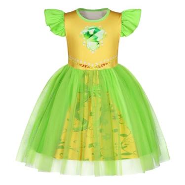 Imagem de HenzWorld Toddler Halloween Costume Princess Dress for Toddler Little Girls Tulle Tutu Dress Kids Costume Dress up for Girls Halloween Cosplay Theme Party Outfit Green Size 3T 4T 3-4 Years