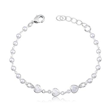 Imagem de Pulseira Infantil Coração com Zircônias e Pérolas (13cm)