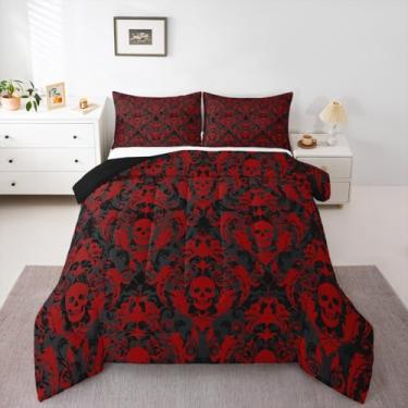 Imagem de Conjunto de cama de caveira de açúcar para crianças, meninos, meninas, vermelho, preto, damasco, floral, Queen, vintage, jacquard, edredom para decoração de quarto, respirável, macio, leve, microfibra