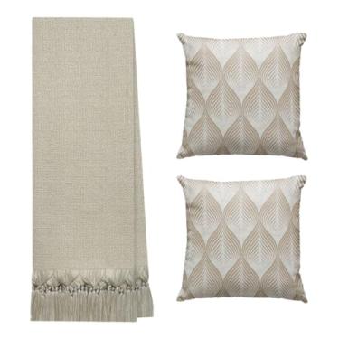 Imagem de Manta Para Sofá E Cama Grande 3 Metros Decorativa Com 2 Capas De Almofadas (MANTA BEGE-2 CAPAS PRISMA)