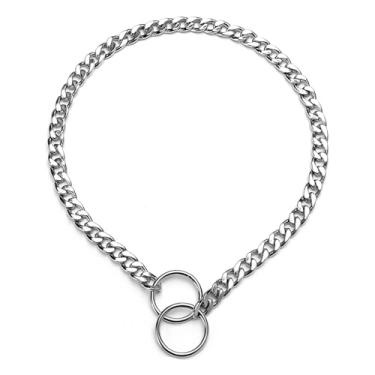 Imagem de Coleira de corrente plana para cães, coleira de metal antiderrapante P-Link para treinamento, gargantilha, para cães pequenos, médios e grandes, prata P