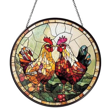 Imagem de RVEAFA Casal, frango, vitral, janela, pendurado, apanhador de sol, decoração de casa nova, apanhadores de sol de Natal para decoração de pendurar em janelas domésticas, 20 cm