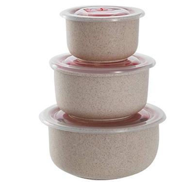 Imagem de YARNOW Conjunto de 3 peças de tigelas de trigo com tampa de palha de trigo para armazenamento de alimentos, cereais, sobremesa (creme)