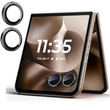 Imagem de Luchantle 2 conjuntos para Motorola Razr 60 protetor de lente de câmera de vidro temperado 9H, acessórios de decoração de anel de metal (preto)